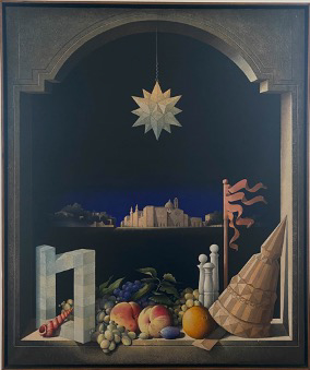 Mario Logli, Finestra sul Mercatale, tecnica mista, olio e acrilico su tela; 80x100 cm.