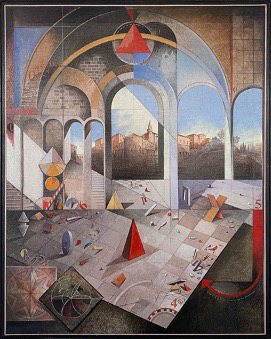 Mario Logli, Finestra sul Mercatale, tecnica mista, olio e acrilico su tela; 80x100 cm.
